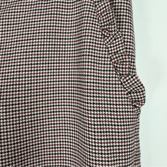 Zara Herringbone Trouser Pants Sz Large Ruffle Pockets High Rise Black White Red - Picture 8 of 15